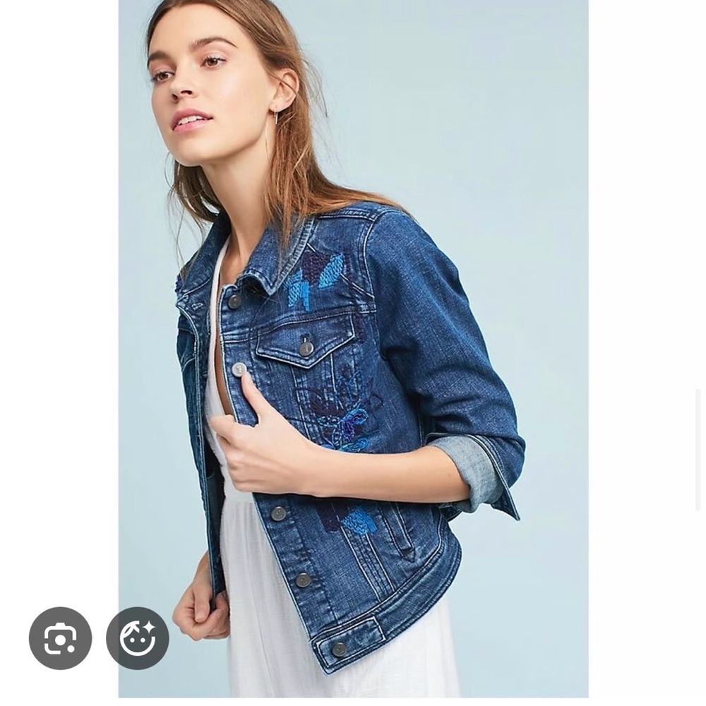 Anthropologie Beaded Denim Jacket